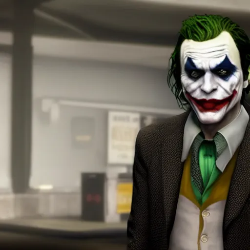 Prompt: Film still of the Joker, from Grand Theft Auto V (2013 video game)