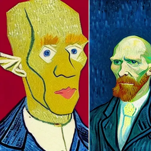 Image similar to handsome squidward portrait, van gogh, strong chad