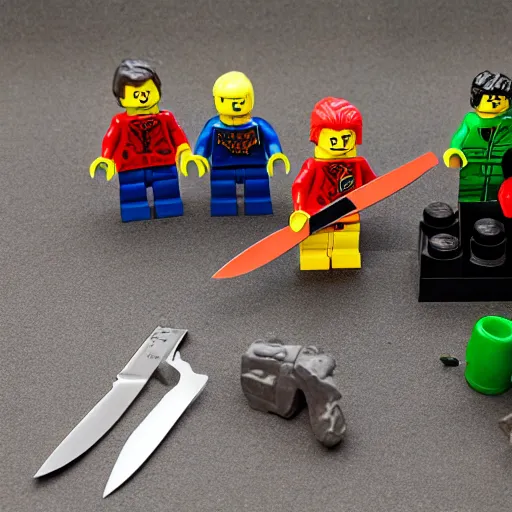 Image similar to lego figures killing eachother with knives