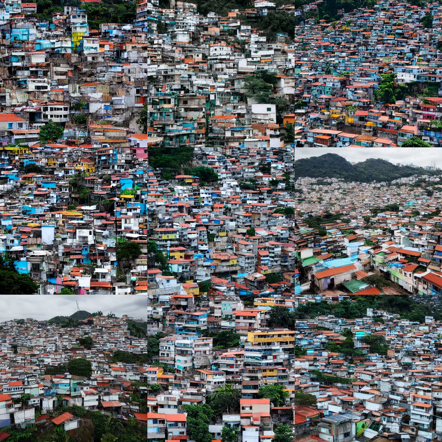Prompt: The White House places in the middle of a Favela, view from above