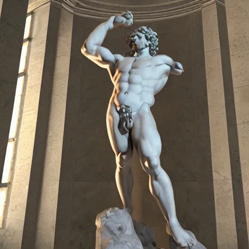 Image similar to a detailed sculpture of hercules, renaissance style by michelangelo and auguste rodin. volumetric lighting, ultra - hd, unreal engine 5