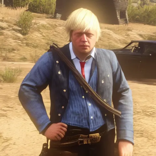 Image similar to Boris Johnson in Red Dead Redemption 2, game screenshot