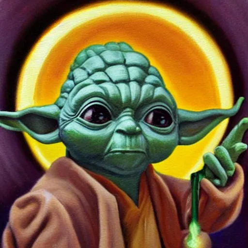 Prompt: Yoda eating cheese oil painting