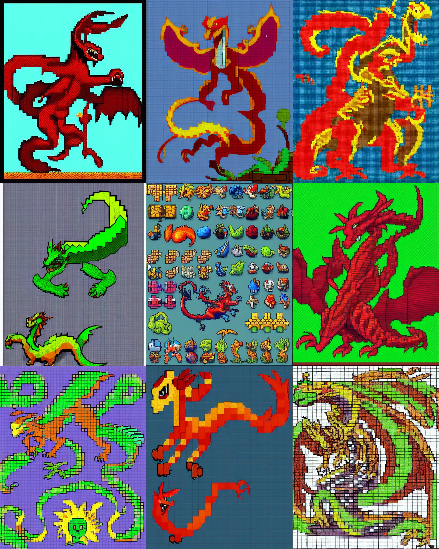 Prompt: pixel art sprites of a dragon, trending on artstation