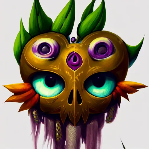 Image similar to a painting of majora's mask skull kid, art by lois van baarle and loish and ross tran and rossdraws and sam yang and samdoesarts and artgerm and saruei and disney, digital art, highly detailed, intricate, sharp focus, trending on artstation hq, deviantart, unreal engine 5, 4 k uhd image