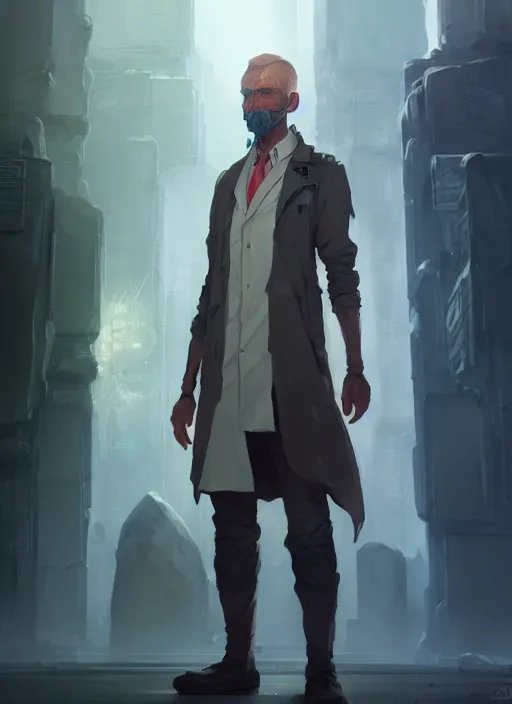 Image similar to character concept art of a dystopian doctor, key visual, realistic shaded perfect face, fine details, dystopian environment and background, by stanley artgerm lau, wlop, rossdraws, james jean, andrei riabovitchev, marc simonetti, and sakimichan, trending on artstation