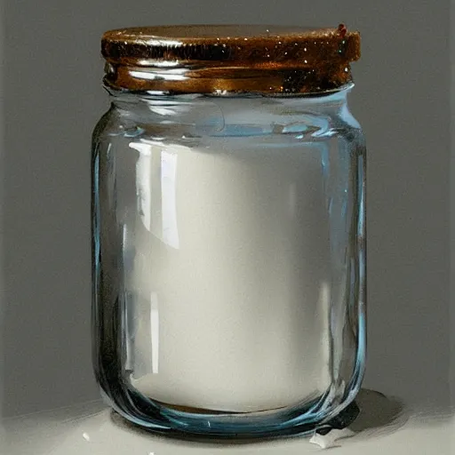 Image similar to White sticky goo in a jar, Greg Rutkowski