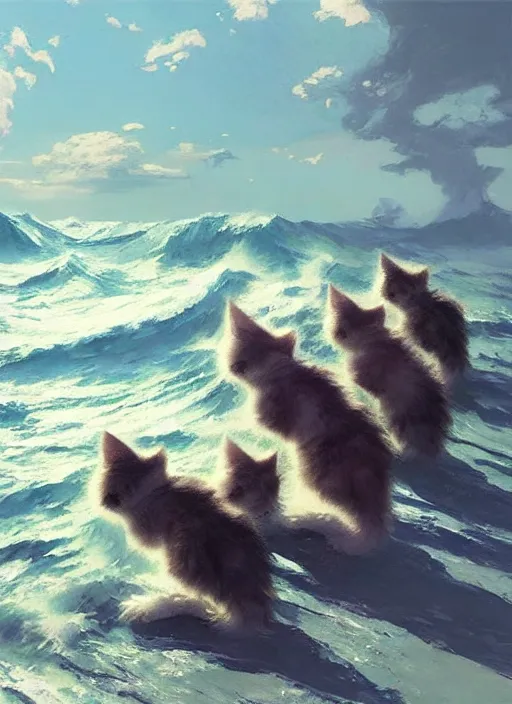 Prompt: rough sea with fluffy kittens instead of water Mandelbrot fractal by Craig Mullins, ilya kuvshinov, krenz cushart, artgerm trending on artstation by Edward Hopper and Dan Mumford and WLOP and Rutkovsky, Unreal Engine 5, Lumen, Nanite, low poly