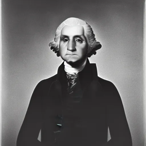 Image similar to photo of George Washington by Diane Arbus, no wig, 2022, black and white, high contrast, Rolleiflex, 55mm f/4 lens