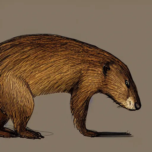 Image similar to a beaver full body in profile with a big tail and big front teeth, concept art