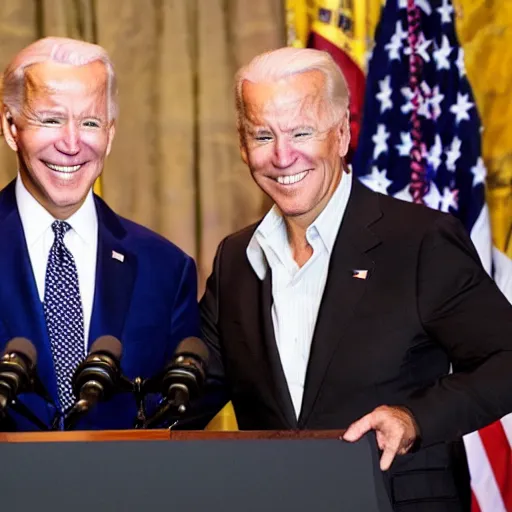 Prompt: Joe Biden and Ozzy Osbourne show off their newborn baby at a press conference, high quality, close up