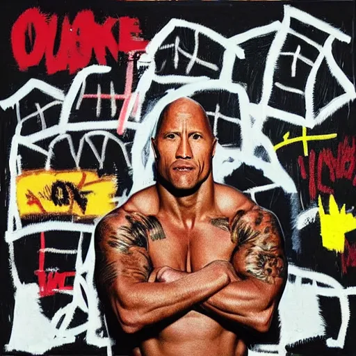 Image similar to dwayne johnson album cover basquiat style