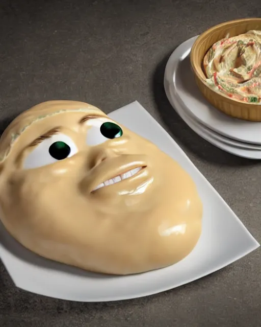 Prompt: mayonnaise in the shape of a human face, human face made out of mayonnaise, megan fox made out of mayonnaise!!!!!, professional food photography, unreal engine