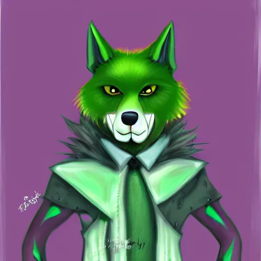 Image similar to Beautiful digital painting of an anthro anthropomorphic pastel-green wolf, Punk outfit. cute