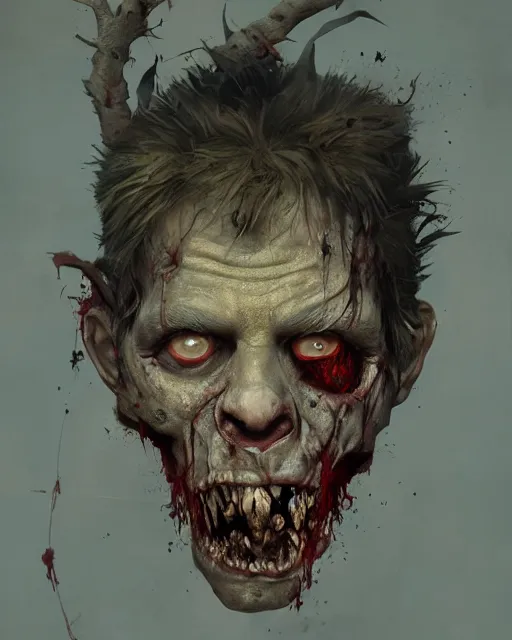 Prompt: hyper realistic photo portrait zombie with broken pokemon mask cinematic, greg rutkowski, james gurney, mignola, craig mullins, brom