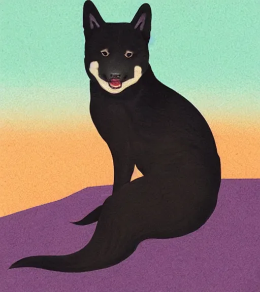 Image similar to black shiba sitting on black shiba by sachin teng, okami, hasui kawase