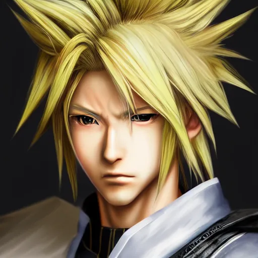 Image similar to An anime portrait of a cloud strife from ff7, by Stanley Artgerm Lau, tranding on artstation