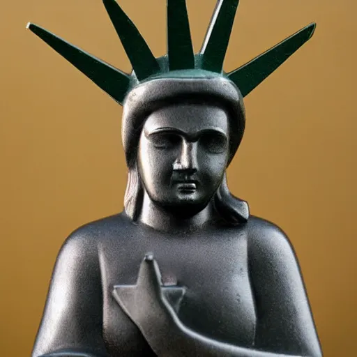 Image similar to cartoon statue of liberty, angry, flustered