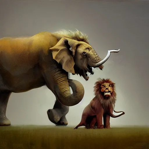 Prompt: half lion and half elephant artwork by Sergey Kolesov