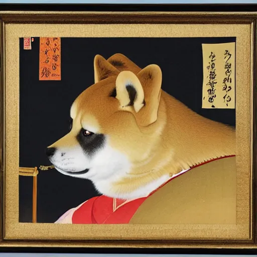 Prompt: portrait of shiba inu dog as japanese emperor, japanese painting 1 4 0 0