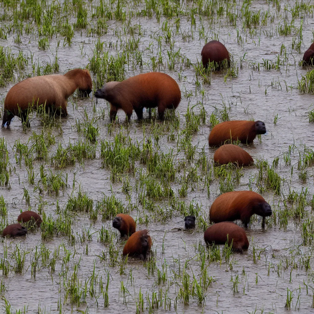 Image similar to capybaras in wetland engulfed in fire