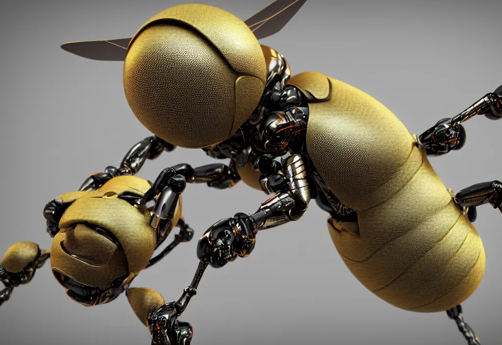 Prompt: a macro closeup of the full body of a single robotic wasp. photorealistic. octane render. highly detailed.