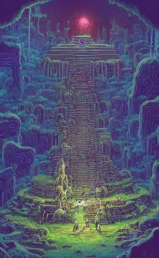 Prompt: microscopic tardigrade, microbiology, magical forest, ruins, civilization, vegetation, mayan temple, futuristic, sharp focus, electric, backlight, furry, soft, concept art, intricate details, highly detailed, photorealistic, disney pixar, james gilleard, moebius, print, iridescent, global illumination, anime, game art