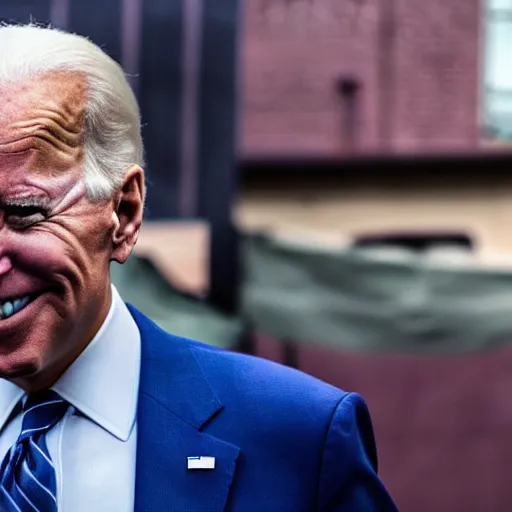 Image similar to Joe Biden as The Joker in Batman, BluRay, film grain, EOS-1D, f/1.4, ISO 200, 1/160s, 8K, RAW, symmetrical balance, in-frame, Dolby Vision