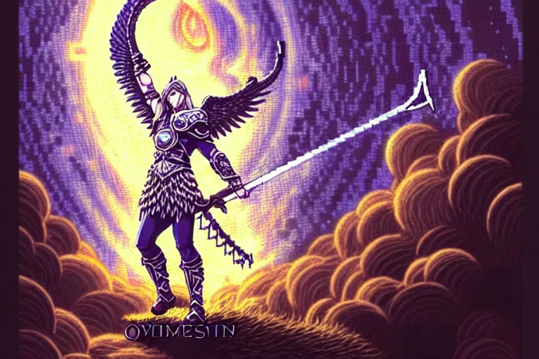 Image similar to odin wielding the divine lance, valkyrie profile game, beautiful detailed pixelart by albertov, intricate details, beautiful, dithered gradients, volumetric lighting, cgsociety, artstation, smooth, sharp focus, 2 d illustration, amazing art by dan mumford, old school computer game graphics, crpg, d & d, pixel art