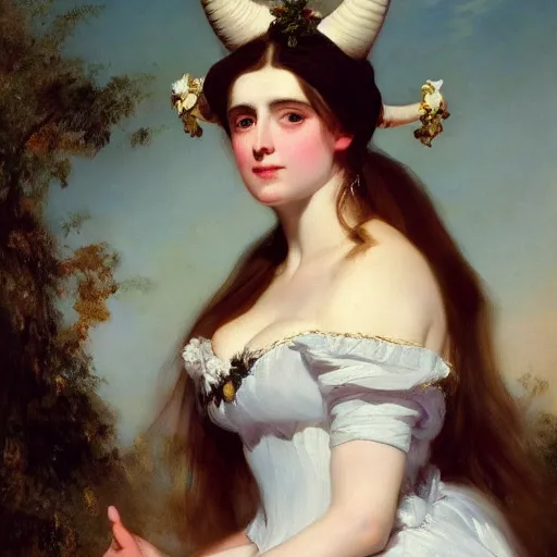 Prompt: a horned princess painted by Franz Xaver Winterhalter