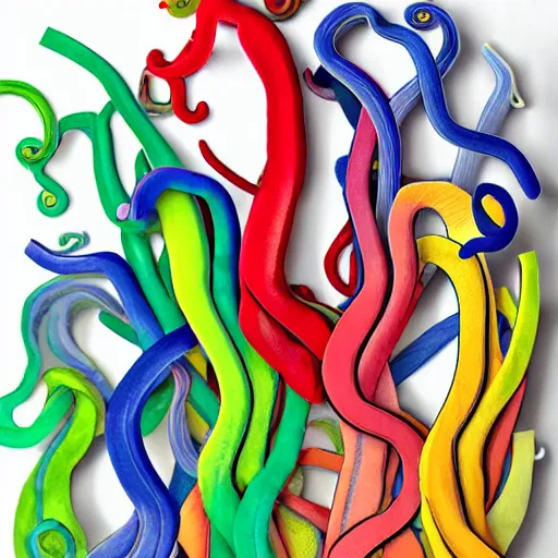 Image similar to cardboard cutout of tentacles, cut out of colored corrugated cardboard, realistic, cardboard cutout, flat, hyperrealistic photography