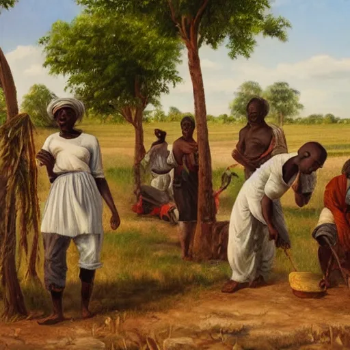 Prompt: oil painting of white enslaved people on a cotton plantation