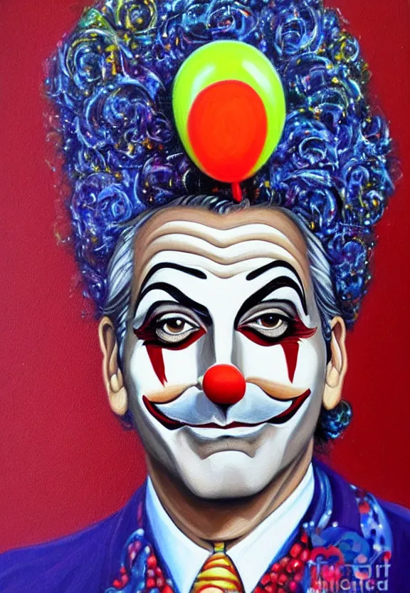 Prompt: a portrait of george clooney as a clown fantasy intricate elegant highly detailed traditional painting acrylic painting artist