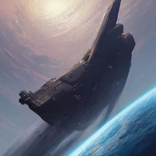 Image similar to concept art of a large space vessel by greg rutkowski