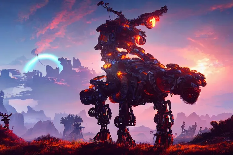 Image similar to scorcher machine mecanical creature robot of horizon forbidden west horizon zero dawn radiating a glowing aura global illumination ray tracing hdr fanart arstation by ian pesty and alena aenami artworks in 4 k