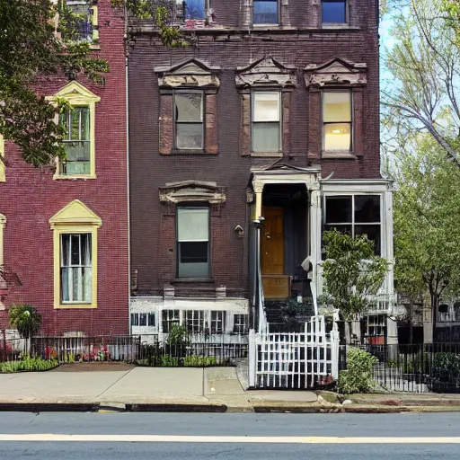 Image similar to 1 9 th - century brooklyn brownstone building, small creek