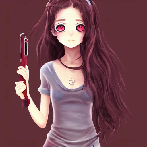 Image similar to portrait of a cute beautiful girl holding a balisong, anime digital art, creepy