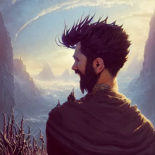 Prompt: highly detailed portrait from a gothic man with a mohawk and designer beard, stephen bliss, unreal engine, fantasy art by greg rutkowski, loish, rhads, ferdinand knab, makoto shinkai and lois van baarle, ilya kuvshinov, rossdraws, tom bagshaw, global illumination, radiant light, detailed and intricate environment