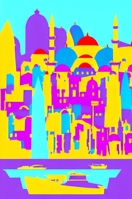 Image similar to minimalist boho style art of colorful istanbul skyline, illustration, vector art