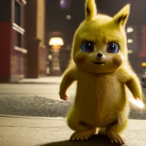 Image similar to a film still of sonic in detective pikachu