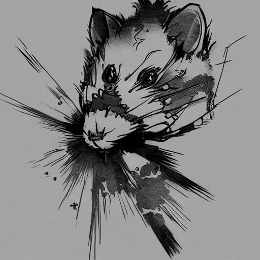 Prompt: hamster drawing in the style of yoji shinkawa