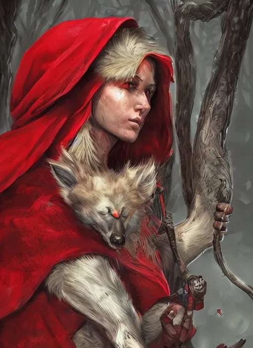 Prompt: digital _ painting _ of _ little red riding hood wolf slayer _ by _ filipe _ pagliuso _ and _ justin _ gerard _ symmetric _ fantasy _ highly _ detailed _ realistic _ intricate _ port