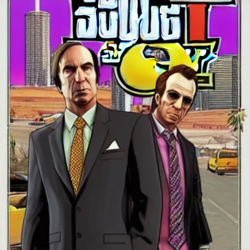 Image similar to Saul Goodman in GTA V, cover art by Stephen Bliss,