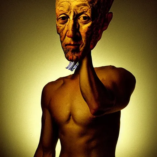 Prompt: fork with fork head is oversized is muscular is fork is flexing muscles in medium shot backlight portrait, very heavy textured rembrandt oil painting with dramatic light