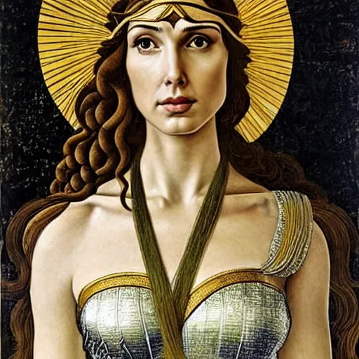 Image similar to gal gadot as the goddess of spring, elegant portrait by sandro botticelli, detailed, symmetrical, intricate