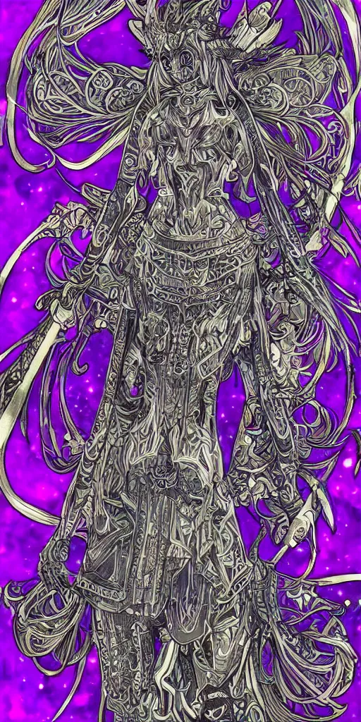 Prompt: a mage from final fantasy 14, intricate, amazing line work, cosmic, psychedelic, cheerful,