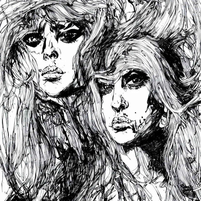 Image similar to portrait of lady gaga in the style of marc silvestri pen and ink drawing, high detail