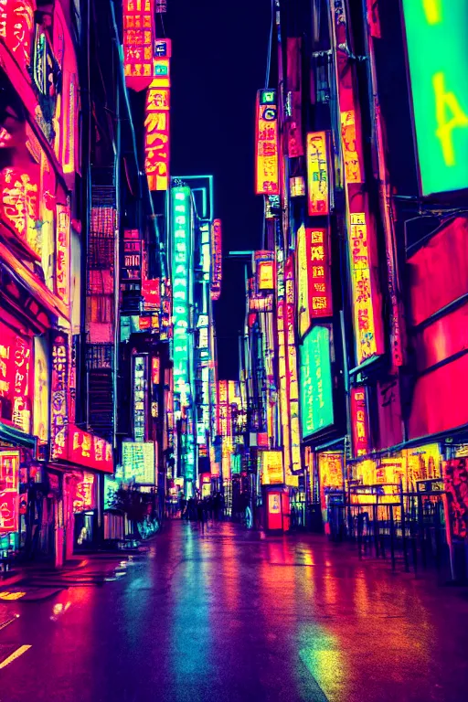 Calle de japon nocturna con luces neon estilo retro ultra 4k} on Craiyon