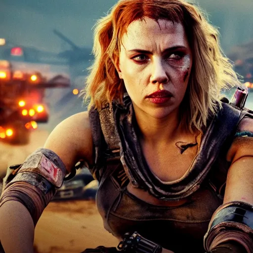 Prompt: Fury Road sandstorm scarlett johansson after a bad mission in Cyberpunk 2077. CP2077. 3840 x 2160