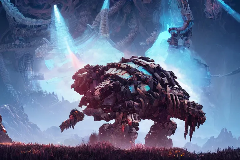 Image similar to tremortusk machine mecanical creature robot of horizon forbidden west horizon zero dawn bioluminiscence global illumination ray tracing hdr fanart arstation by ian pesty and alena aenami artworks in 4 k